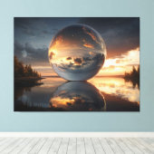 Surreal Reflective Sphere With Sunset Clouds Over  Canvas Afdruk (Insitu (Houten vloer))