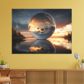 Surreal Reflective Sphere With Sunset Clouds Over  Canvas Afdruk (Insitu (Woonkamer))