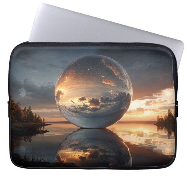 Surreal Reflective Sphere With Sunset Clouds Over  Laptop Sleeve (Voorkant)
