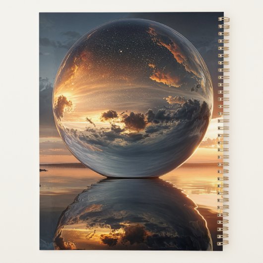 Surreal Reflective Sphere With Sunset Clouds Over Planner (Achterkant)