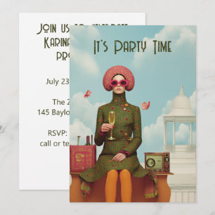 Surreal Retro Mod Invitation de la Fille