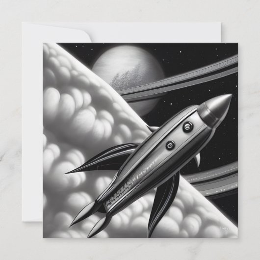 Surreal Retro Space Rocket Kaart (Voorkant)