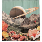 Surreal Saturn Over Mountain Valley Douchegordijn (Voorkant)