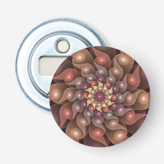 Surreal Shiny Flower Moderne Abstract Fractal Art Button Flesopener (Voorkant)