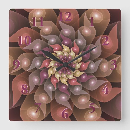 Surreal Shiny Flower Moderne Abstract Fractal Art Vierkante Klok (Voorkant)
