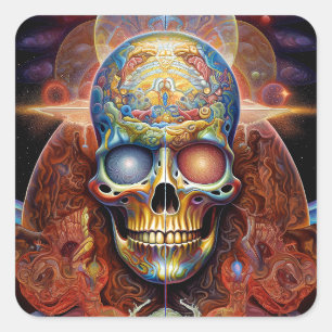 Surreal Skull Colorful Visionary Art Vierkante Sticker