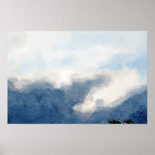 Surreal Sky en Clouds Waterverf schilderen Poster