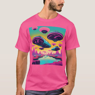 Surreal Skyline Psychedelische Vliegende Auto's fa T-shirt