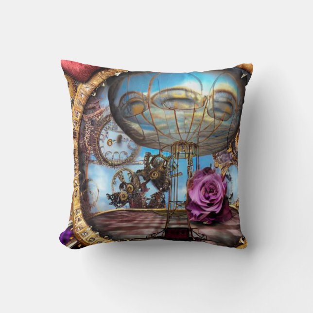 Surreal Steampunk Hot Air ballon Kussen (Voorkant)