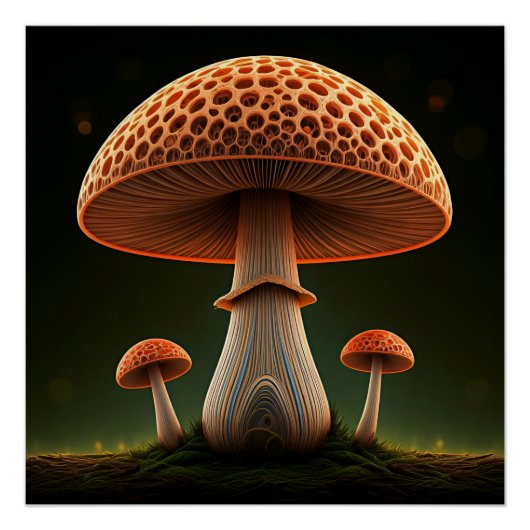 Surreal Straw Mushroom Digitale Waterverf Kunst Perfect Poster (Voorkant)
