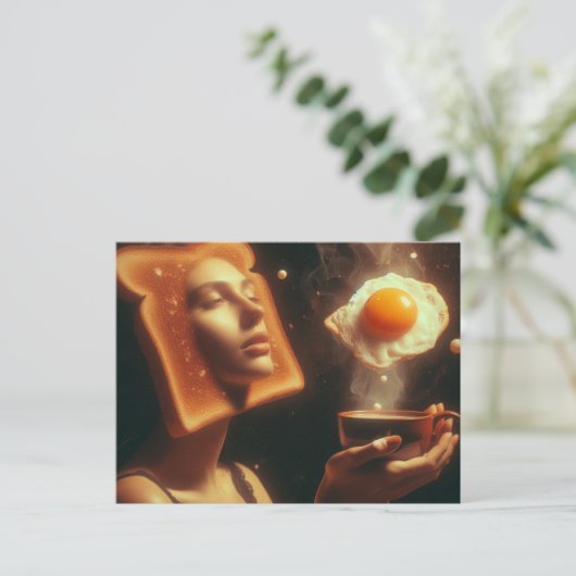 Surreal Toast Wang Egg Ontbijt Vrouw Briefkaart (Staand voorkant)