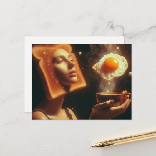 Surreal Toast Wang Egg Ontbijt Vrouw Briefkaart (Voorkant / Achterkant in situ)