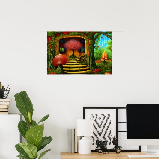Surreal Tree House in het bos Poster (Thuiskantoor)