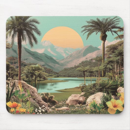 Surreal Tropical Lake With Palm Trees Muismat (Voorkant)