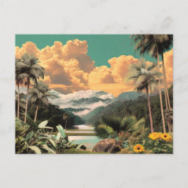 Surreal Tropical Valley With Palm Trees Briefkaart