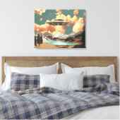 Surreal UFO Above Mountain Lake with Planets Canvas Afdruk (Insitu (Slaapkamer))