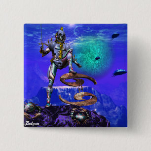 SURREAL UNDERSEA/Cancer Zodiab Birthday Sign Vierkante Button 5,1 Cm