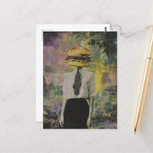 Surreal Unieke Cheeseburger Vrouw Mixed Media Briefkaart