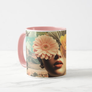 Surreal vrouwenportret met bloemen die ogen bedekk mok