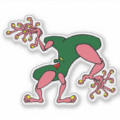Surreal wezen in cartooneffect met takachtige hand sticker (Voorkant)