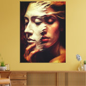 Surreal Woman Portrait with Painted Mask Canvas Afdruk (Insitu (Woonkamer))