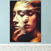 Surreal Woman Portrait with Painted Mask Canvas Afdruk (Insitu (Houten vloer))