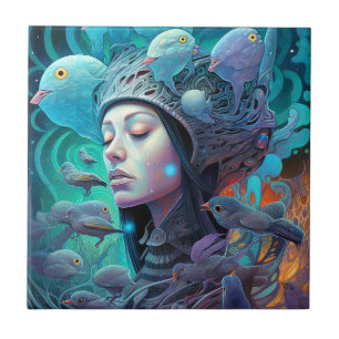 Surreal Woman Voed Visionary Art Tegeltje