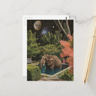 SURREALISCHE MOOIE OLIFANT IN HET ZWEMBAD BRIEFKAART