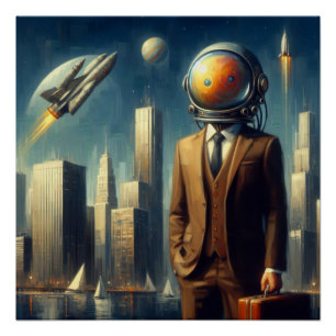 Surrealist Space Man Perfect Poster