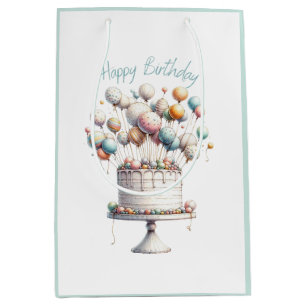 Surrealist Verjaardagstaart en Ballonnen Gift Bag Medium Cadeauzakje