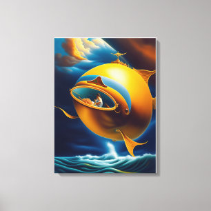 Surrealistisch Abstract Vliegend Onderzees Oceaanl Canvas Afdruk
