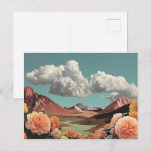 Surrealistisch bloemengebergte met dramatische wol briefkaart