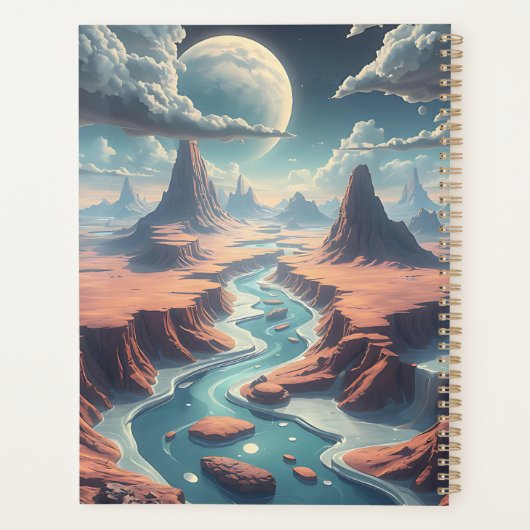 Surrealistisch buitenaards landschap gepersonalise planner (Achterkant)