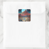 Surrealistisch doolhof landschap vierkante sticker (Tas)