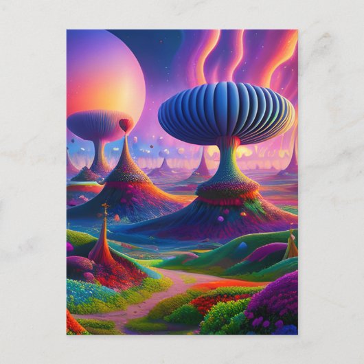 Surrealistisch en absurd landschap met vreemde din briefkaart (Voorkant)