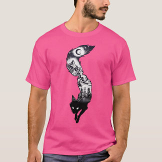 Surrealistisch Fox Silhouet met bergen Tress Moon T-shirt