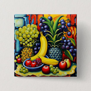 Surrealistisch fruit 13 vierkante button 5,1 cm