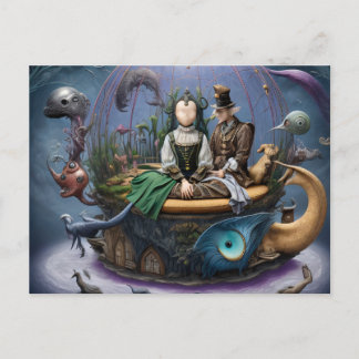 Surrealistisch gezichtloos meisje op een magische  briefkaart
