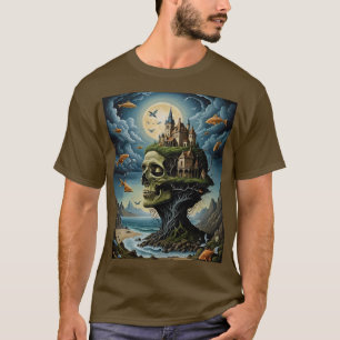 Surrealistisch gotisch kasteel schedel T-shirt