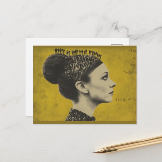 Surrealistisch haar met kleine mensen briefkaart (Voorkant / Achterkant in situ)