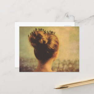 Surrealistisch haar met kleine mensen briefkaart