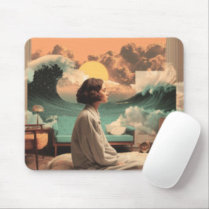 Surrealistisch interieur met vrouw en kat muismat