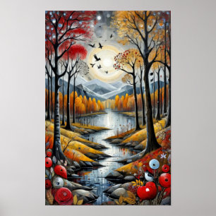 Surrealistisch kleurrijk landschap met een vredige poster