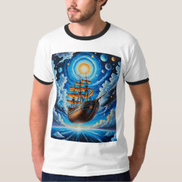 Surrealistisch kosmisch vliegend schip Fantasy Art T-shirt