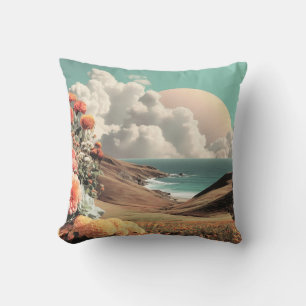 Surrealistisch kustlandschap met bloemen en wolken kussen