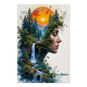 Surrealistisch natuurportret vrouw zonsondergang w perfect poster