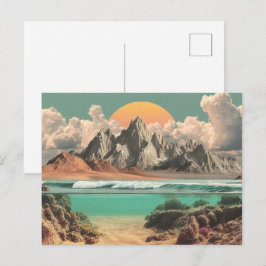 Surrealistisch oceaan- en berglandschap met golven briefkaart