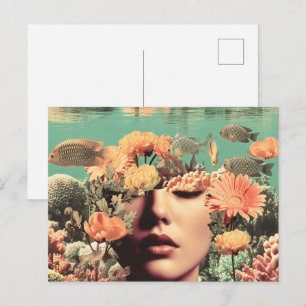 Surrealistisch onderwaterportret met koraalbloemen briefkaart