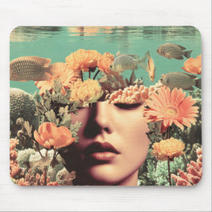 Surrealistisch onderwaterportret met koraalbloemen muismat