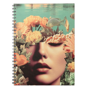 Surrealistisch onderwaterportret met koraalbloemen notitieboek
